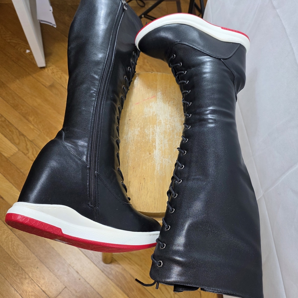 Black Lace-Up Knee-High Boots - Picture 8 of 12